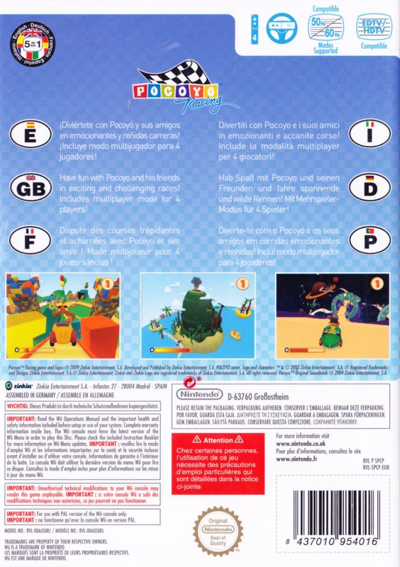 Back Cover for Pocoyó Racing (Wii)