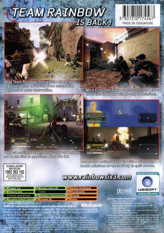 Back Cover for Tom Clancy's Rainbow Six 3: Black Arrow (Xbox)