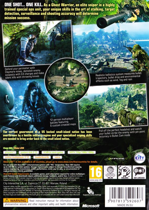 Back Cover for Sniper: Ghost Warrior (Xbox 360)