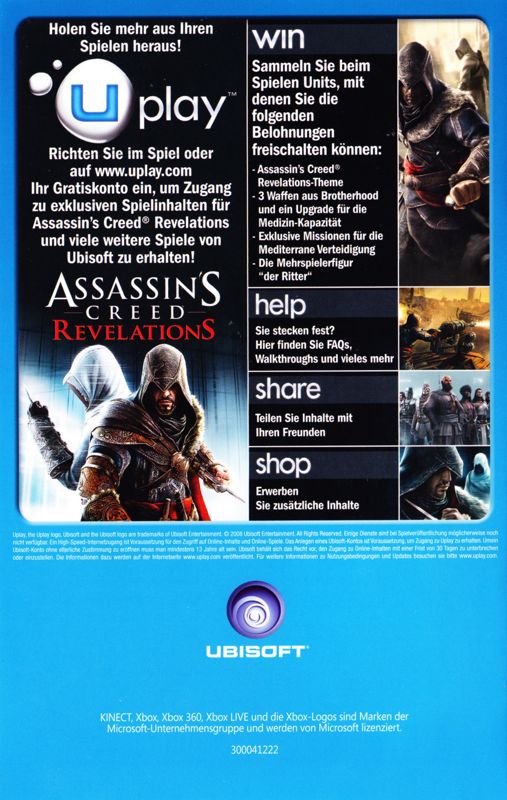 Manual for Assassin's Creed: Revelations (Xbox 360): Back