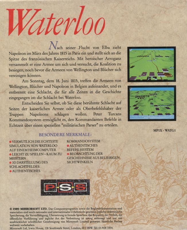 Back Cover for Waterloo (DOS)