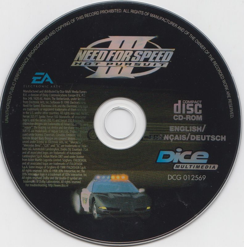Media for Need for Speed III: Hot Pursuit (Windows) (Dice Multimedia release (PDF Manual))
