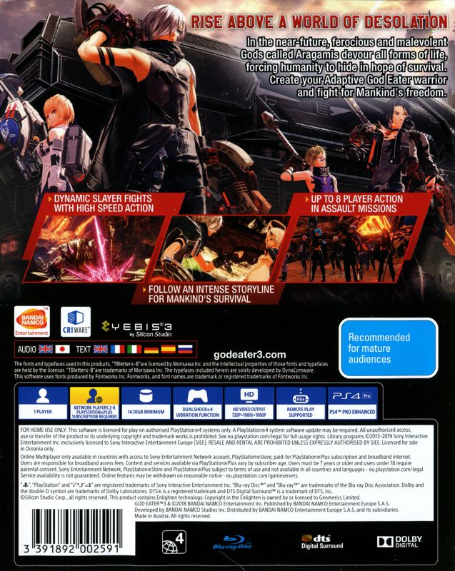 Back Cover for God Eater 3 (PlayStation 4)
