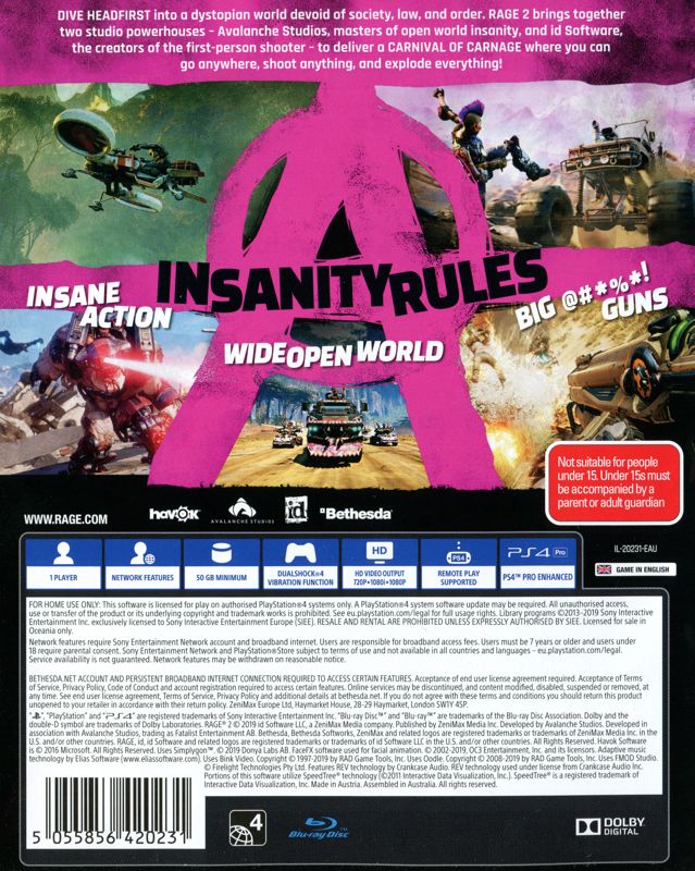 Back Cover for Rage 2 (PlayStation 4)