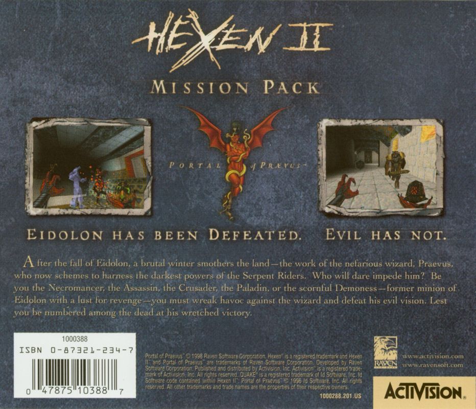 Other for Hexen II: Mission Pack - Portal of Praevus (Windows): Jewel Case - Back