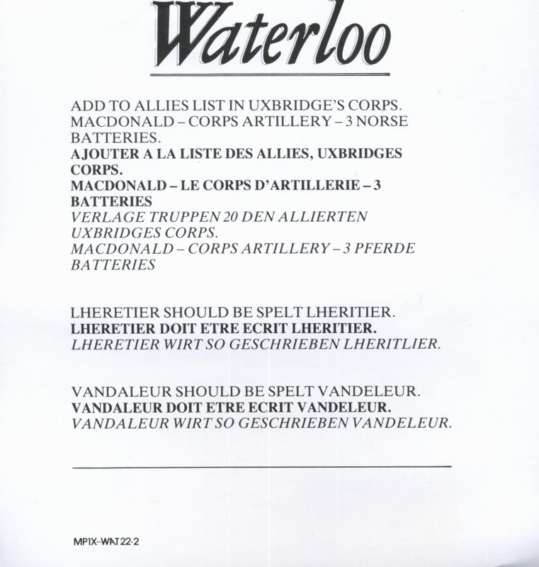 Extras for Waterloo (DOS): Notes