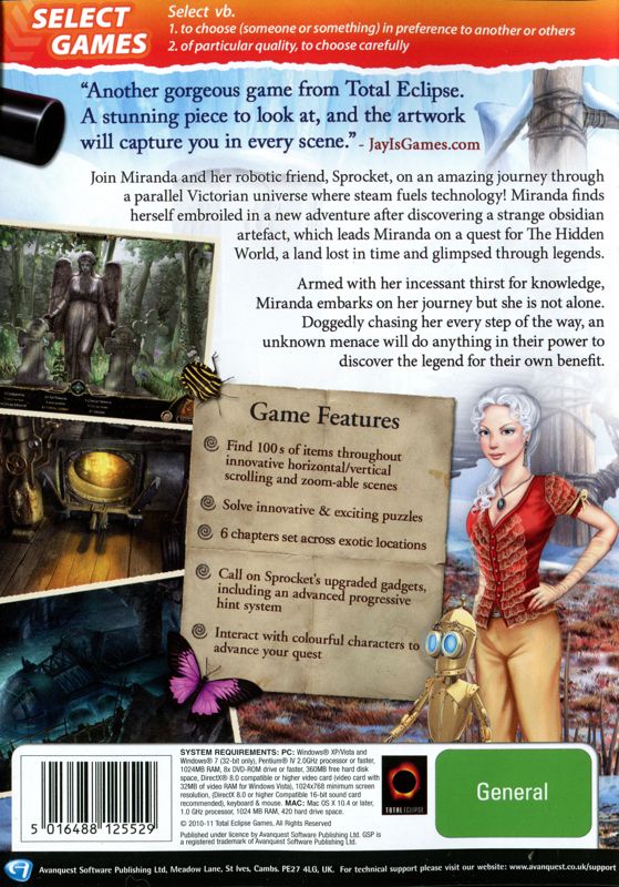 Back Cover for The Clockwork Man: The Hidden World (Windows) (Select Games release)
