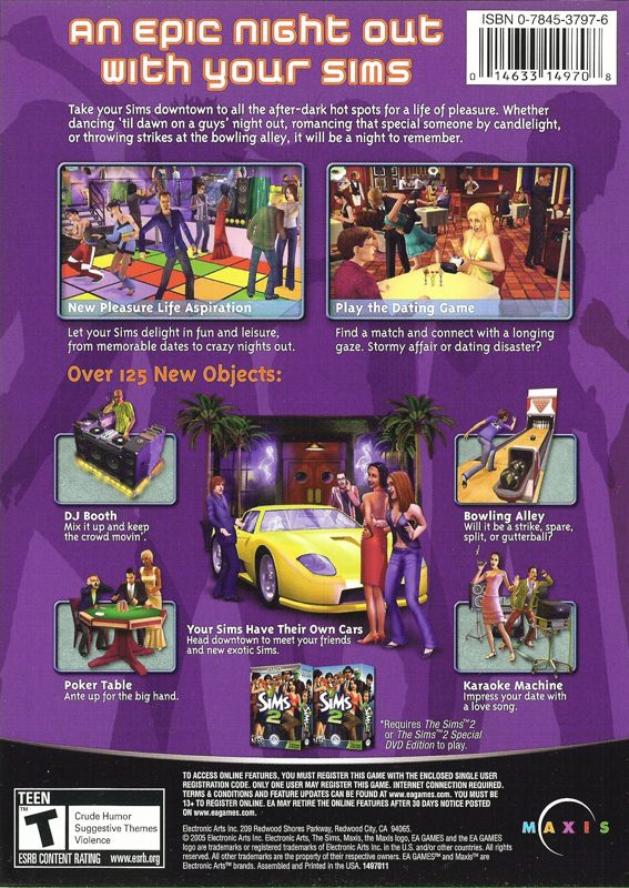 Back Cover for The Sims 2: Nightlife (Windows)