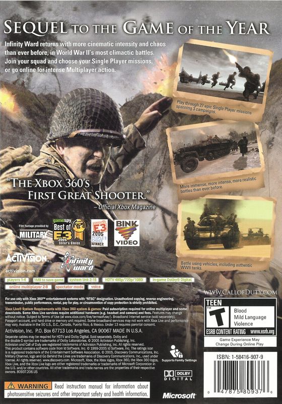 Back Cover for Call of Duty 2 (Xbox 360)