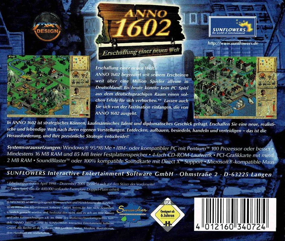 Other for Anno 1602: Creation of a New World (Windows) (Software Pyramide release): Jewel Case - Back