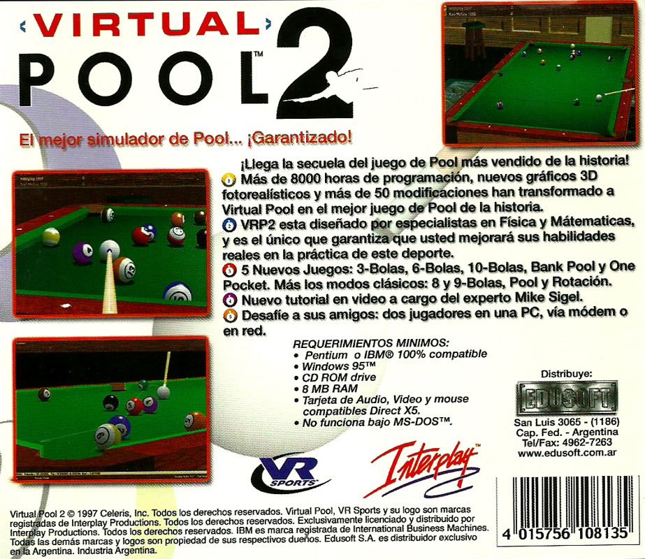 Back Cover for Virtual Pool 2 (Windows)