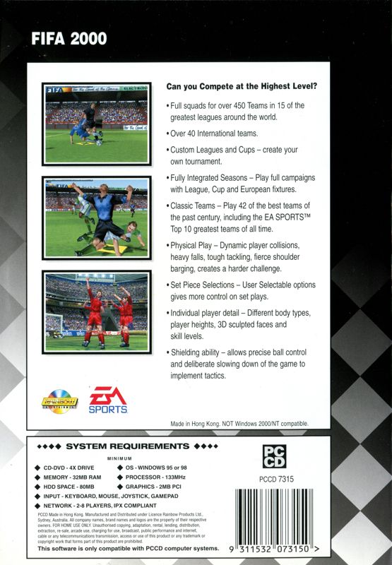 Back Cover for FIFA 2000: Major League Soccer (Windows) (Black Diamond release)