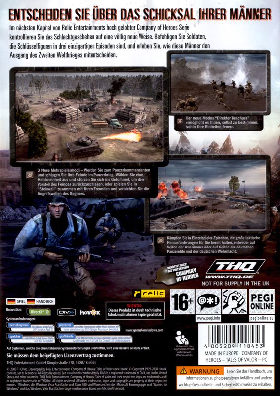 Back Cover for Company of Heroes: Tales of Valor (Windows)