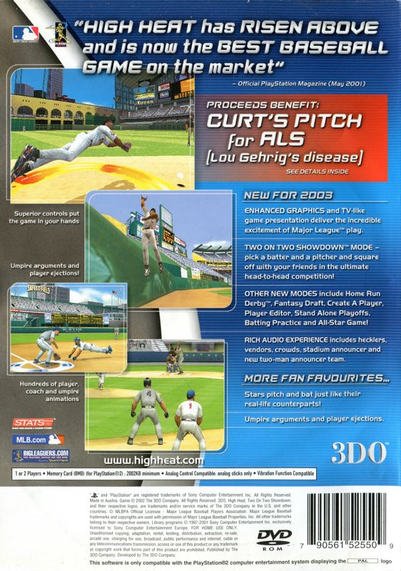 Back Cover for High Heat Major League Baseball 2003 (PlayStation 2)