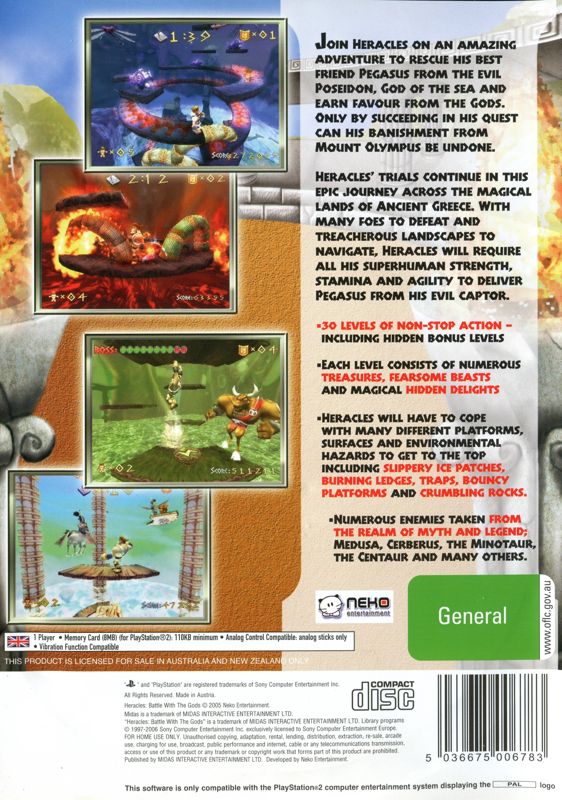 Back Cover for Heracles: Battle with the Gods (PlayStation 2)