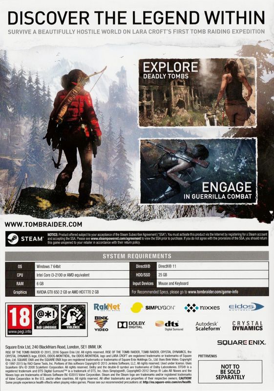 Other for Rise of the Tomb Raider (Collector's Edition) (Windows): Keep Case - Back