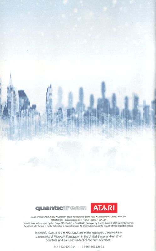 Manual for Indigo Prophecy (Xbox): Back