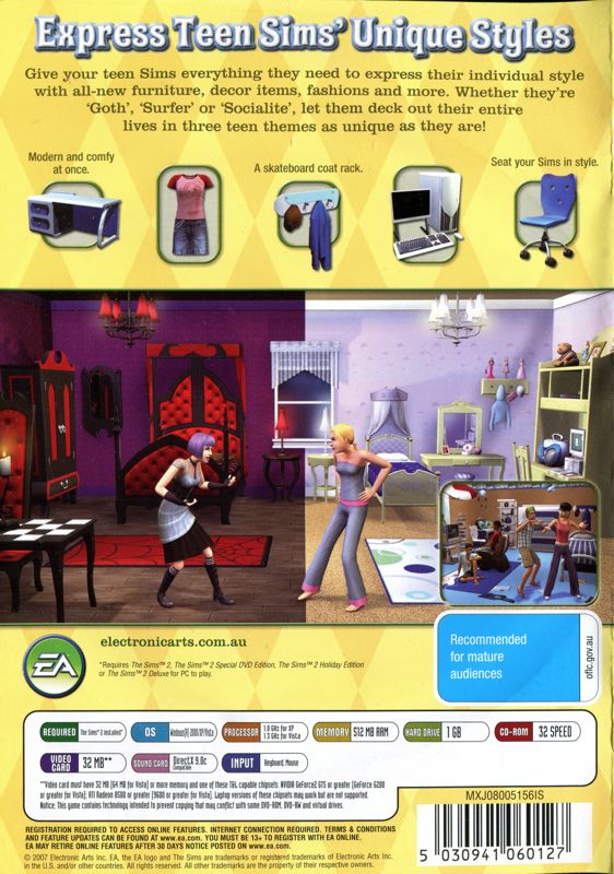 Back Cover for The Sims 2: Teen Style Stuff (Windows)