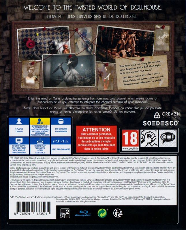Back Cover for Dollhouse (PlayStation 4)