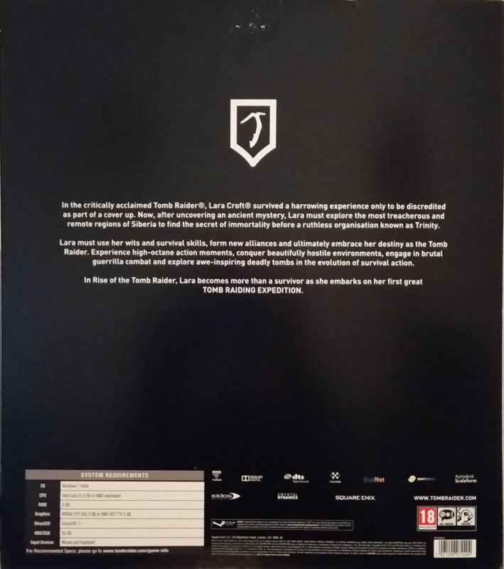 Back Cover for Rise of the Tomb Raider (Collector's Edition) (Windows)
