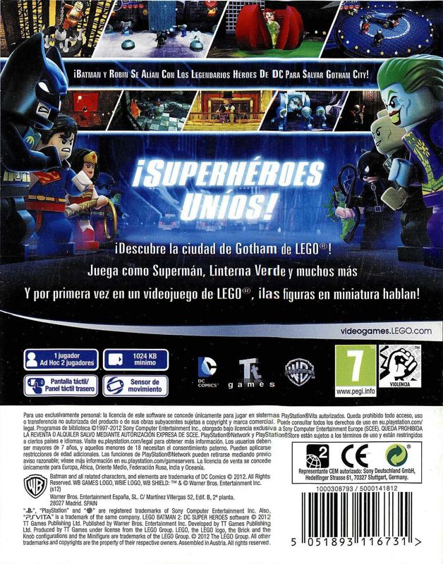 Back Cover for LEGO Batman 2: DC Super Heroes (PS Vita)
