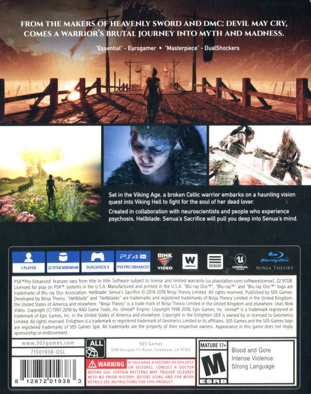 Hellblade: Senua's Sacrifice cover or packaging material - MobyGames