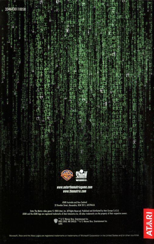 Manual for Enter the Matrix (Xbox) (Classics release): Back