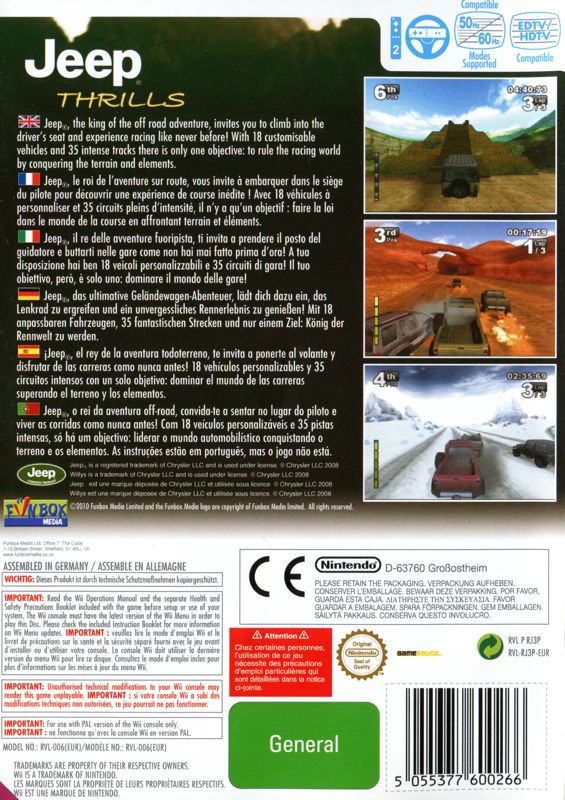Back Cover for Jeep Thrills (Wii)