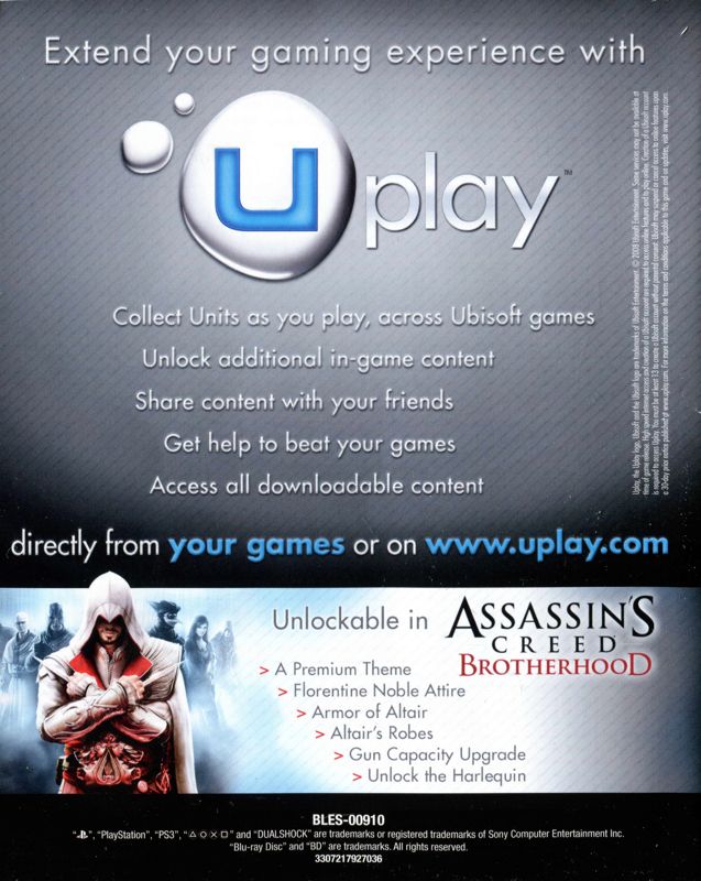 Manual for Assassin's Creed: Brotherhood (PlayStation 3): Back