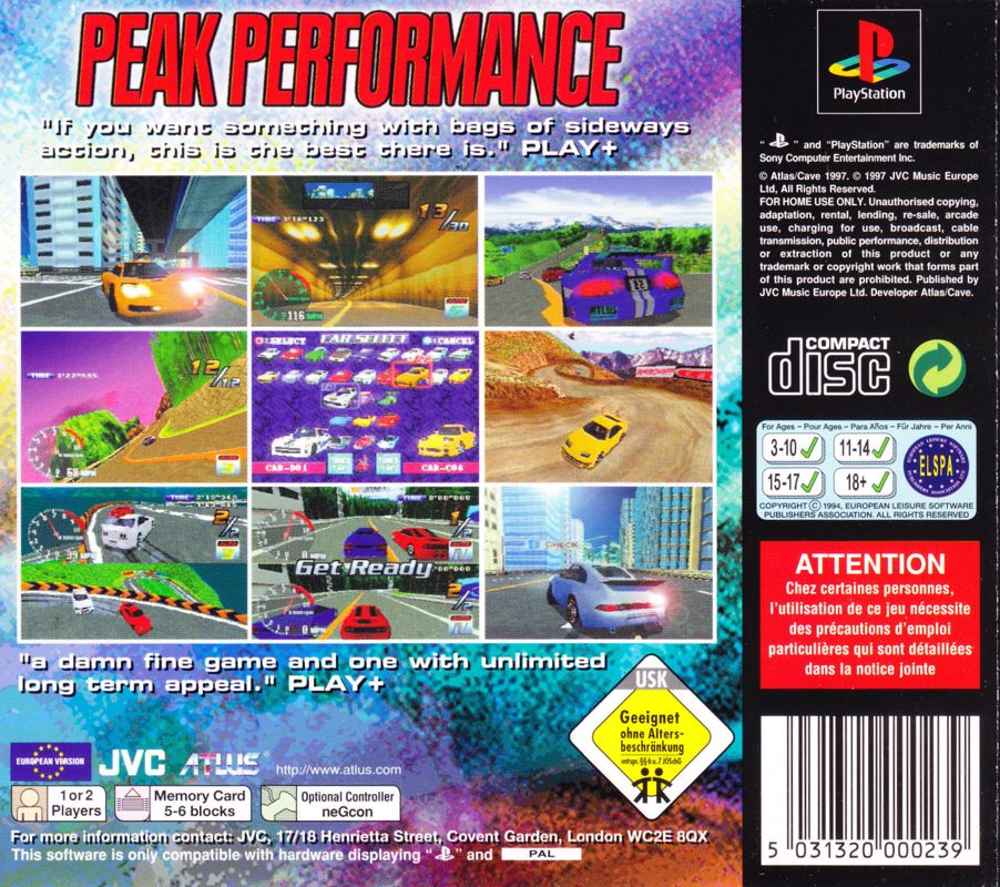 Back Cover for Peak Performance (PlayStation)