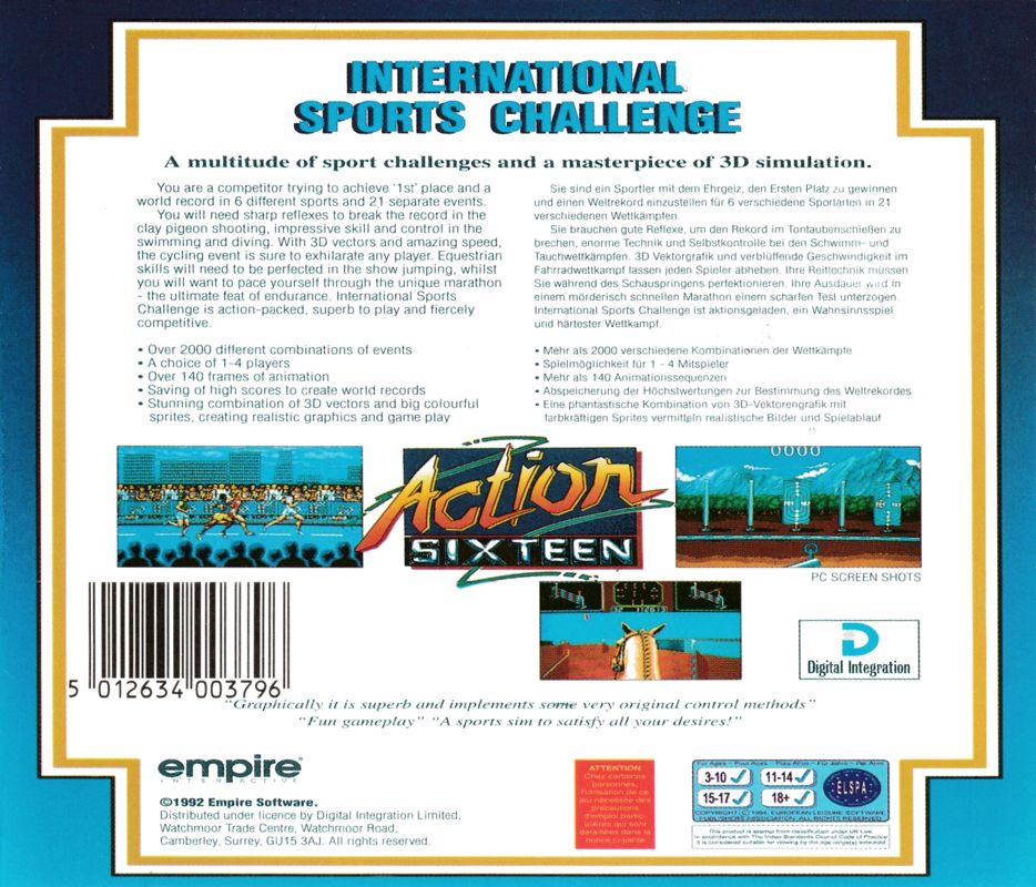 Other for International Sports Challenge (DOS) (Action Sixteen CD-ROM release): Jewel Case - Back