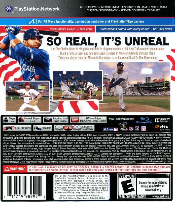 Back Cover for MLB 12: The Show (PlayStation 3)