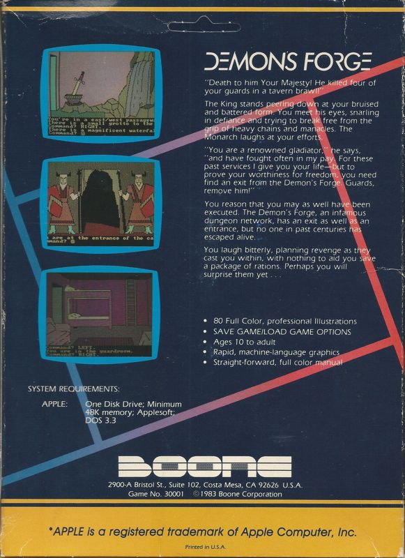 Back Cover for The Demon's Forge (Apple II) (Boone release)