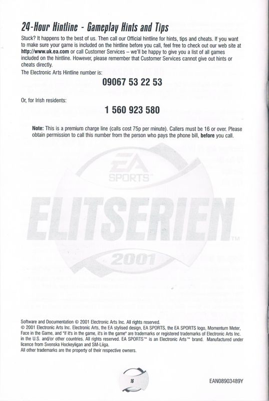 Manual for Elitserien 2001 (Windows): Back