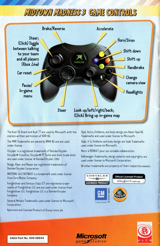 Manual for Midtown Madness 3 (Xbox) (Bundled release): Back