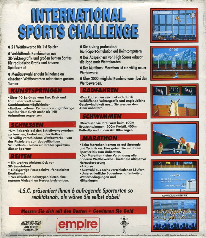 Back Cover for International Sports Challenge (DOS) (5.25" Floppy Release)