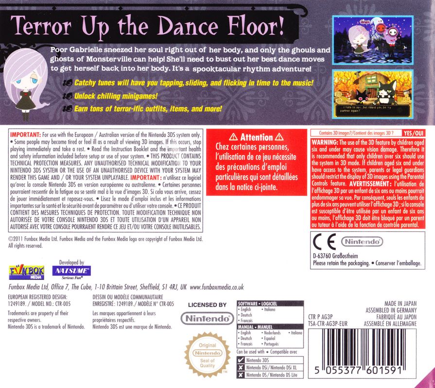 Back Cover for Gabrielle's Ghostly Groove 3D (Nintendo 3DS)
