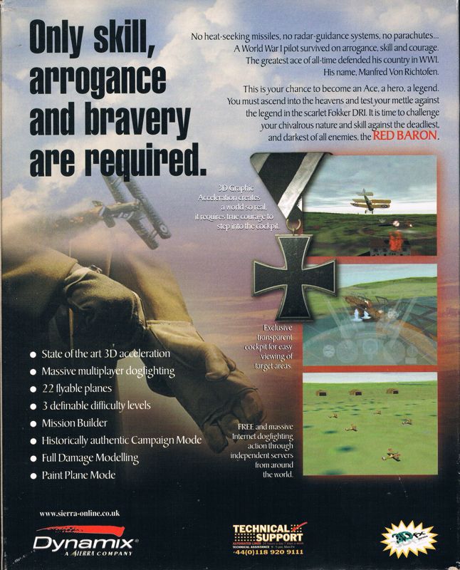 Back Cover for Red Baron 3-D (Windows)