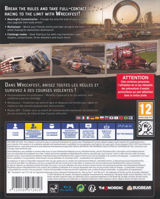 Back Cover for Wreckfest (PlayStation 4)