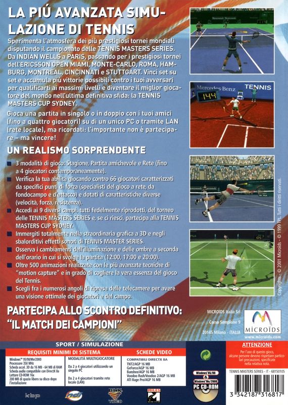 Back Cover for Tennis Masters Series (Windows)