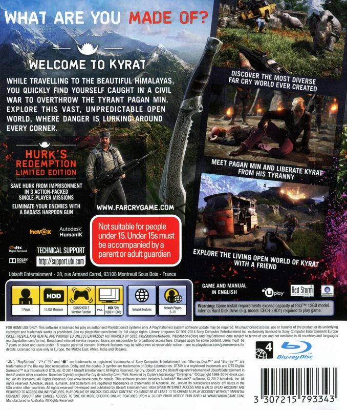 Back Cover for Far Cry 4 (Limited Edition) (PlayStation 3)