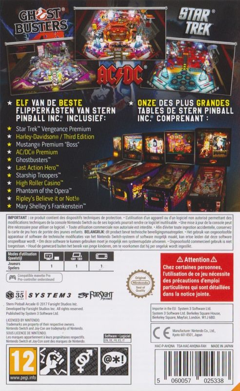 Back Cover for Stern Pinball Arcade (Nintendo Switch)