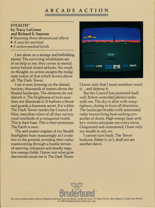 Back Cover for Stealth (Commodore 64)