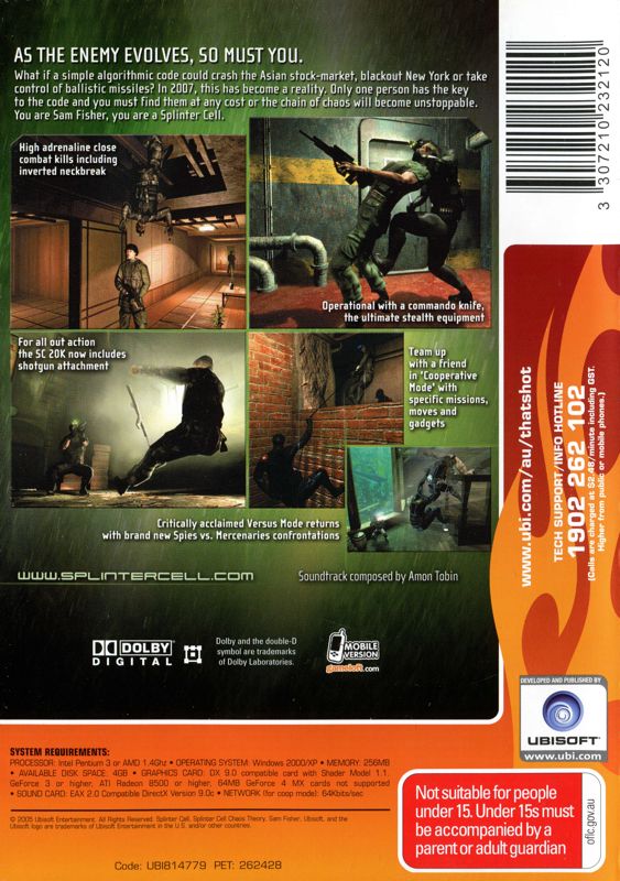 Back Cover for Tom Clancy's Splinter Cell: Chaos Theory (Windows) (That's hot! release)