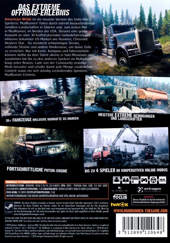 Back Cover for Spintires: MudRunner - American Wilds (Windows)