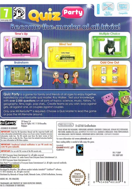 Back Cover for Quiz Party (Wii)