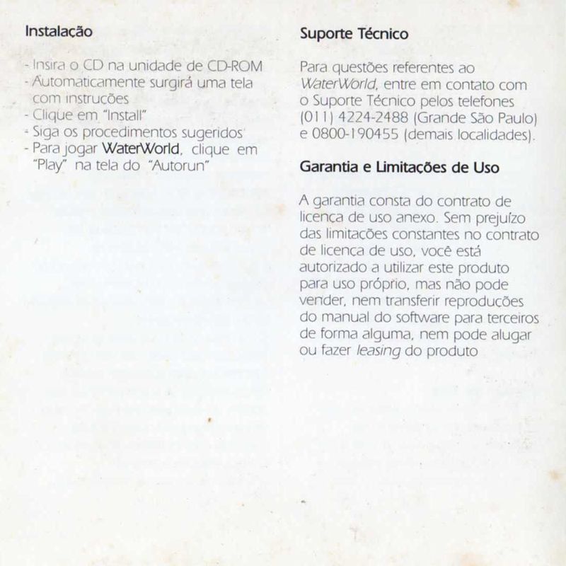 Inside Cover for Waterworld (DOS) (Super Games Folha N°12 covermount): Left