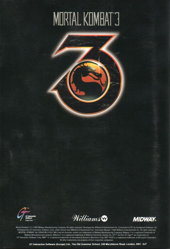 Manual for Mortal Kombat 3 (DOS): Back