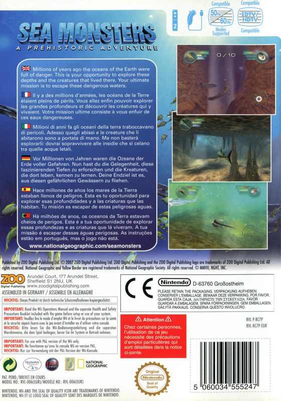 Back Cover for Sea Monsters: A Prehistoric Adventure (Wii)