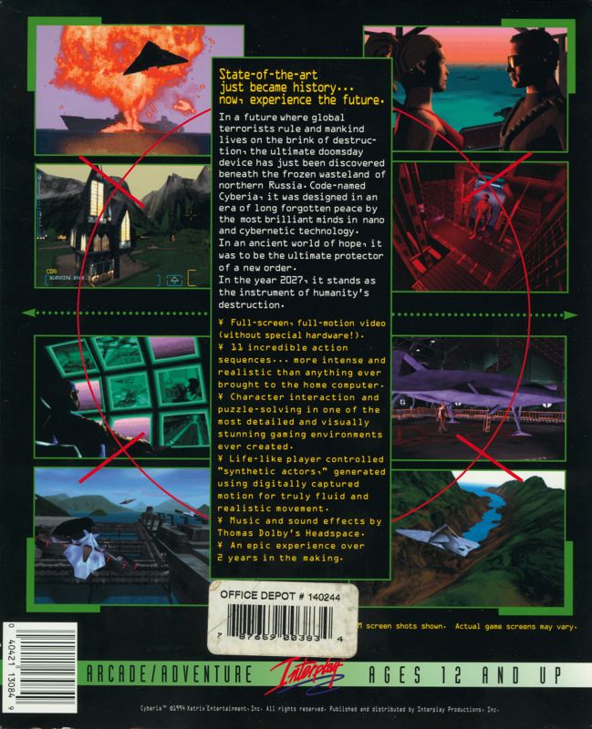Back Cover for Cyberia (DOS)
